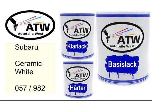 Subaru, Ceramic White, 057 / 982: 1L Lackdose + 1L Klarlack + 500ml Härter - Set, von ATW Autoteile West.